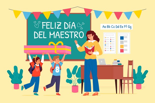 Fondo plano del día del maestro en español
