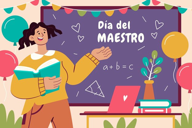 Fondo plano del día del maestro en español