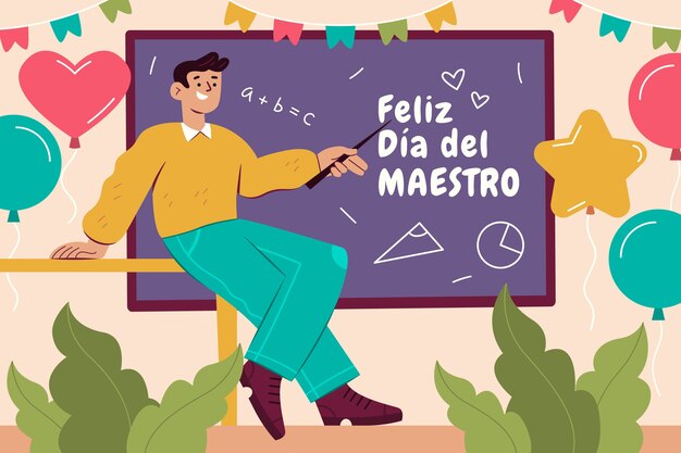 Fondo plano del día del maestro en español