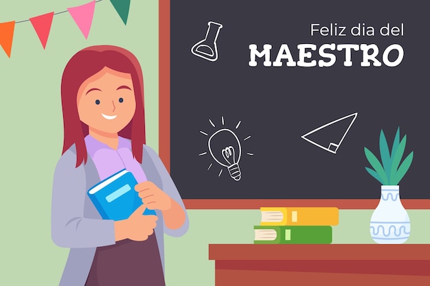 Vector gratuito fondo plano del día del maestro en español