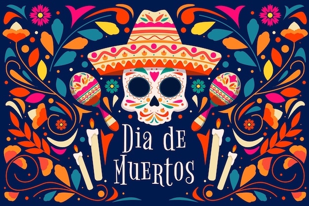 Fondo plano dia de muertos dibujado a mano