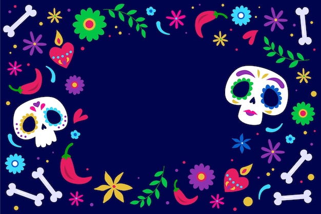 Fondo plano dia de muertos dibujado a mano