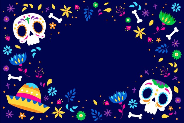 Fondo plano dia de muertos dibujado a mano