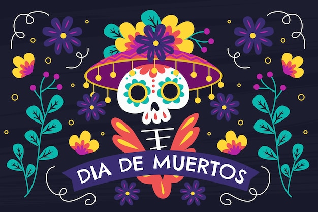 Fondo plano dia de muertos dibujado a mano