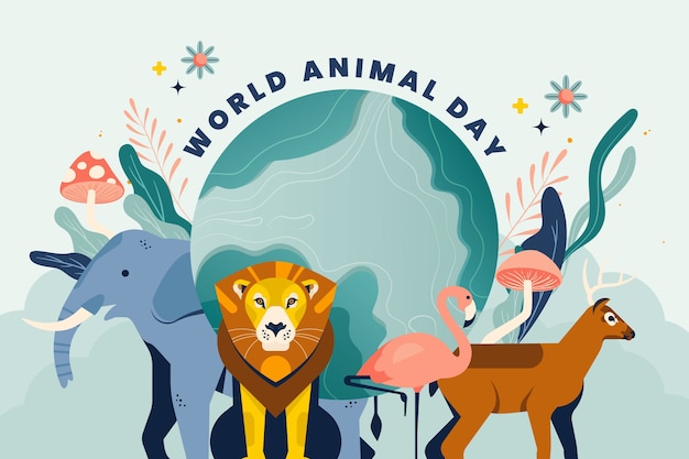 Vector gratuito fondo plano del día mundial de los animales