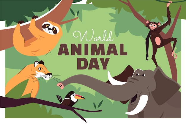 Vector gratuito fondo plano del día mundial de los animales