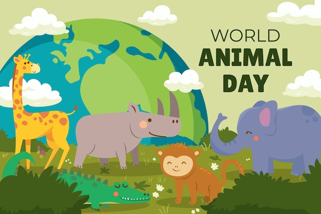 Vector gratuito fondo plano del día mundial de los animales.