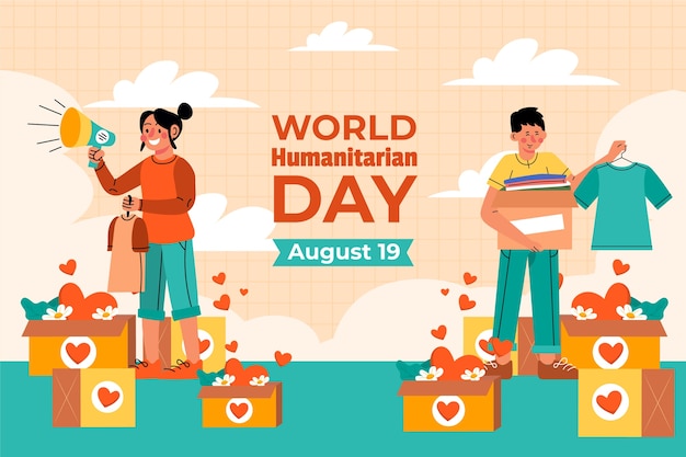 Vector gratuito fondo plano para el día mundial de la ayuda humanitaria