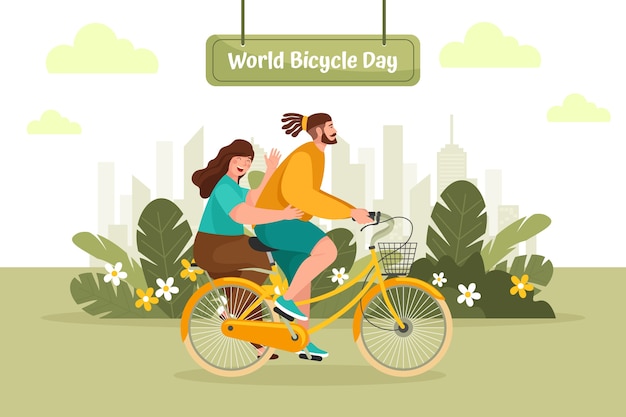 Vector gratuito fondo plano del día mundial de la bicicleta