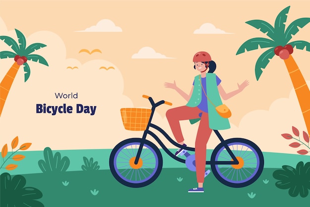 Vector gratuito fondo plano del día mundial de la bicicleta