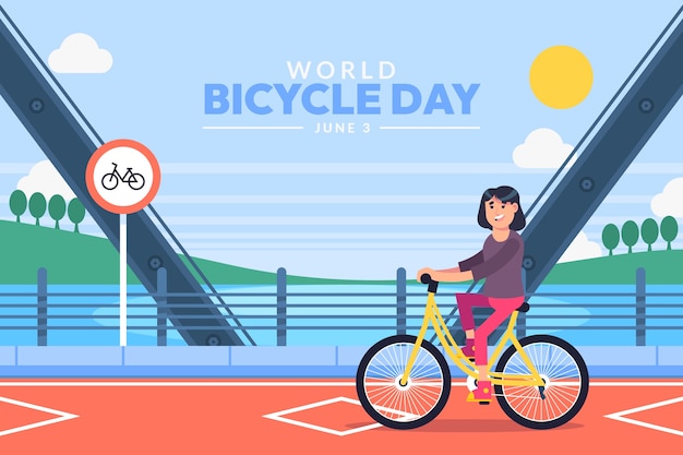 Vector gratuito fondo plano del día mundial de la bicicleta