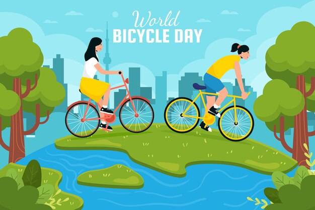 Vector gratuito fondo plano del día mundial de la bicicleta