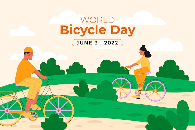 Vector gratuito fondo plano del día mundial de la bicicleta