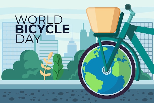 Vector gratuito fondo plano del día mundial de la bicicleta