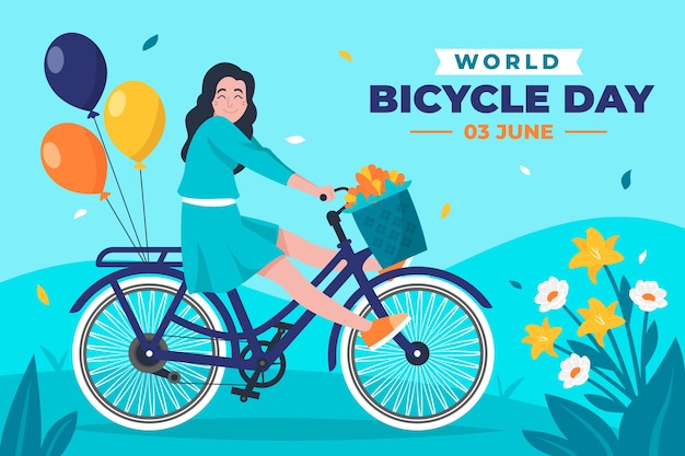 Vector gratuito fondo plano del día mundial de la bicicleta