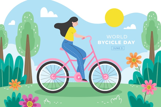 Vector gratuito fondo plano del día mundial de la bicicleta