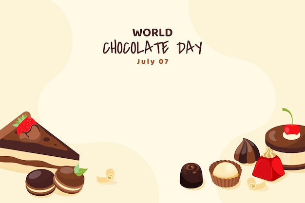 Vector gratuito fondo plano del día mundial del chocolate con dulces de chocolate