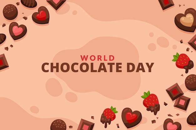 Vector gratuito fondo plano del día mundial del chocolate con dulces de chocolate