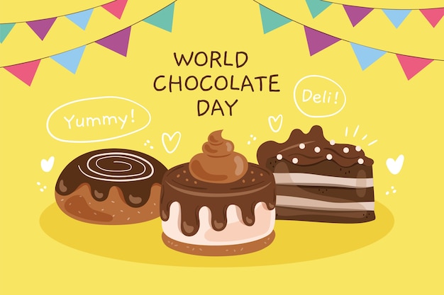 Fondo plano del día mundial del chocolate con dulces de chocolate