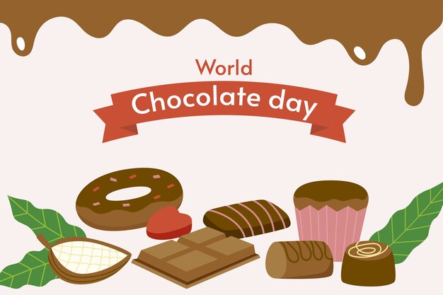 Fondo plano del día mundial del chocolate con dulces