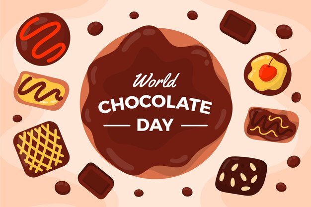 Fondo plano del día mundial del chocolate con golosinas de chocolate