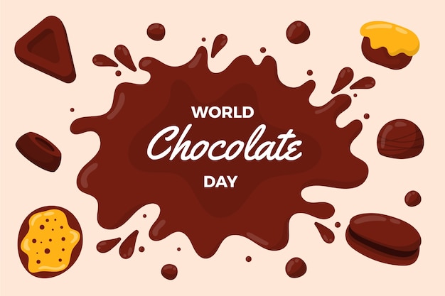 Vector gratuito fondo plano del día mundial del chocolate con golosinas de chocolate