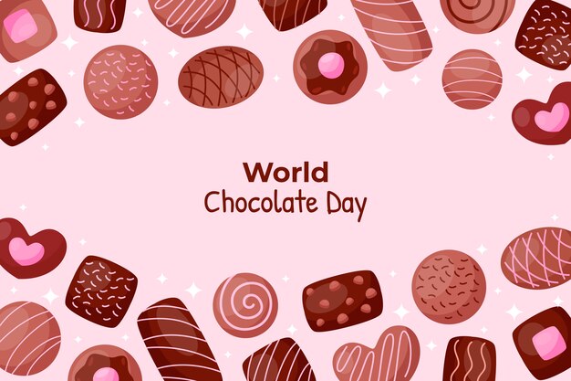 Fondo plano del día mundial del chocolate con golosinas de chocolate
