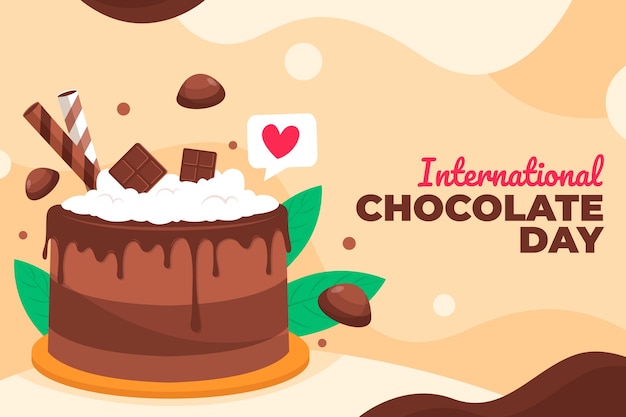 Fondo plano del día mundial del chocolate con pastel de chocolate