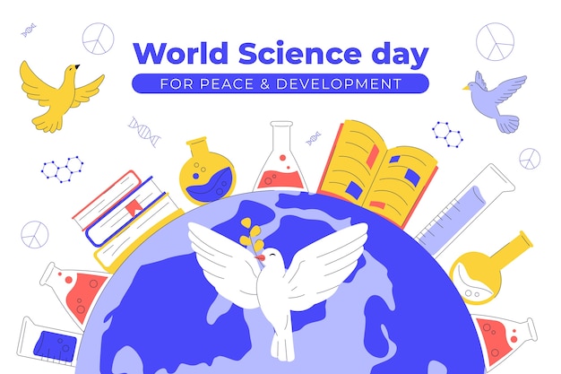 Vector gratuito fondo plano del día mundial de la ciencia