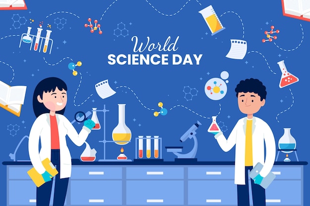 Vector gratuito fondo plano del día mundial de la ciencia