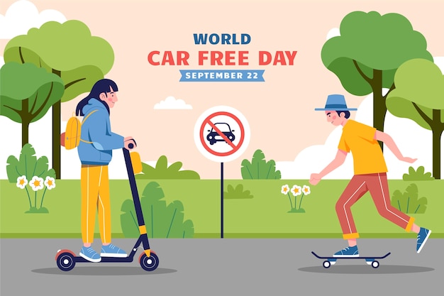 Fondo plano del día mundial sin coches
