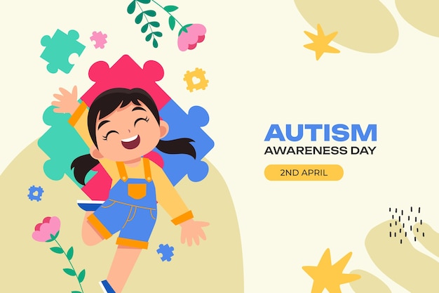 Vector gratuito fondo plano para el día mundial de concienciación sobre el autismo