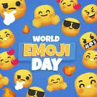 Vector gratuito fondo plano del día mundial del emoji con emoticonos