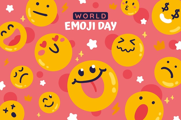 Vector gratuito fondo plano del día mundial del emoji con emoticonos