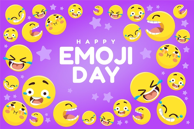 Vector gratuito fondo plano del día mundial del emoji con emoticonos