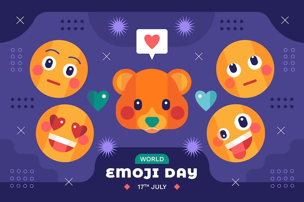 Fondo plano del día mundial del emoji con emoticonos