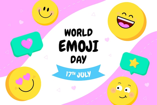 Vector gratuito fondo plano del día mundial del emoji con emoticonos