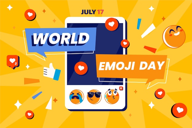 Fondo plano del día mundial del emoji con emoticonos