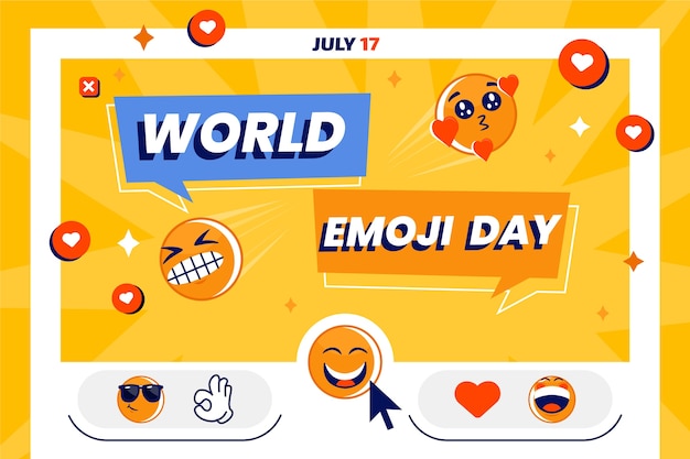 Vector gratuito fondo plano del día mundial del emoji con emoticonos