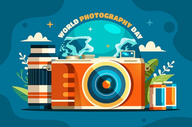 Vector gratuito fondo plano del día mundial de la fotografía