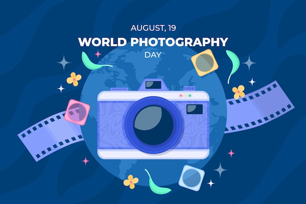 Vector gratuito fondo plano para el día mundial de la fotografía