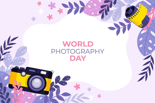 Vector gratuito fondo plano del día mundial de la fotografía