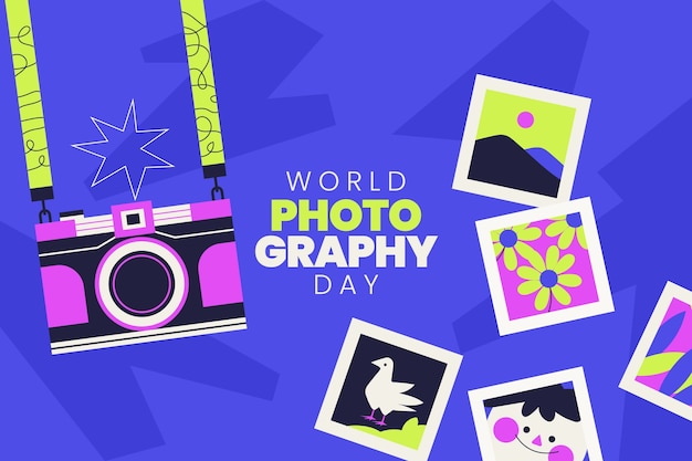 Vector gratuito fondo plano del día mundial de la fotografía