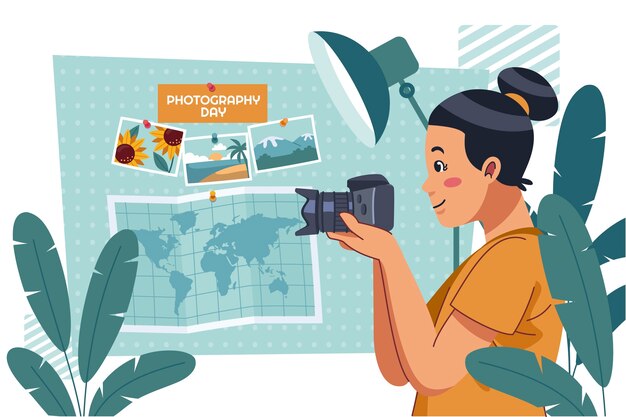 Vector gratuito fondo plano del día mundial de la fotografía