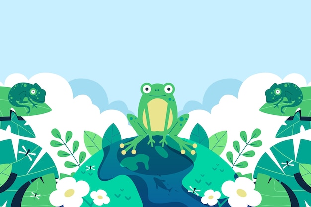 Fondo plano del día mundial de los humedales con flores y fauna