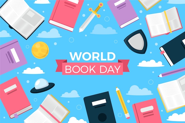 Vector gratuito fondo plano del día mundial del libro