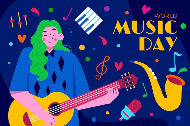 Vector gratuito fondo plano del día mundial de la música