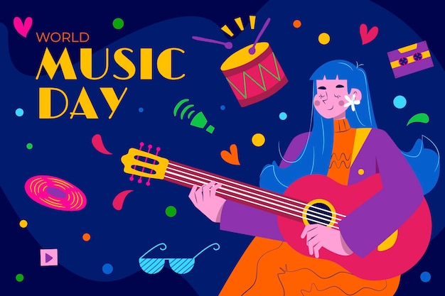 Vector gratuito fondo plano del día mundial de la música