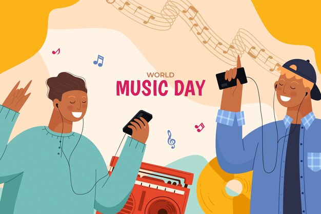 Vector gratuito fondo plano del día mundial de la música