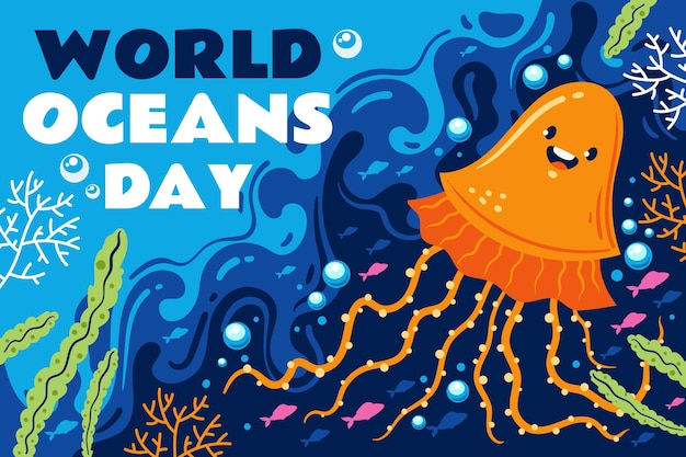 Vector gratuito fondo plano del día mundial de los océanos